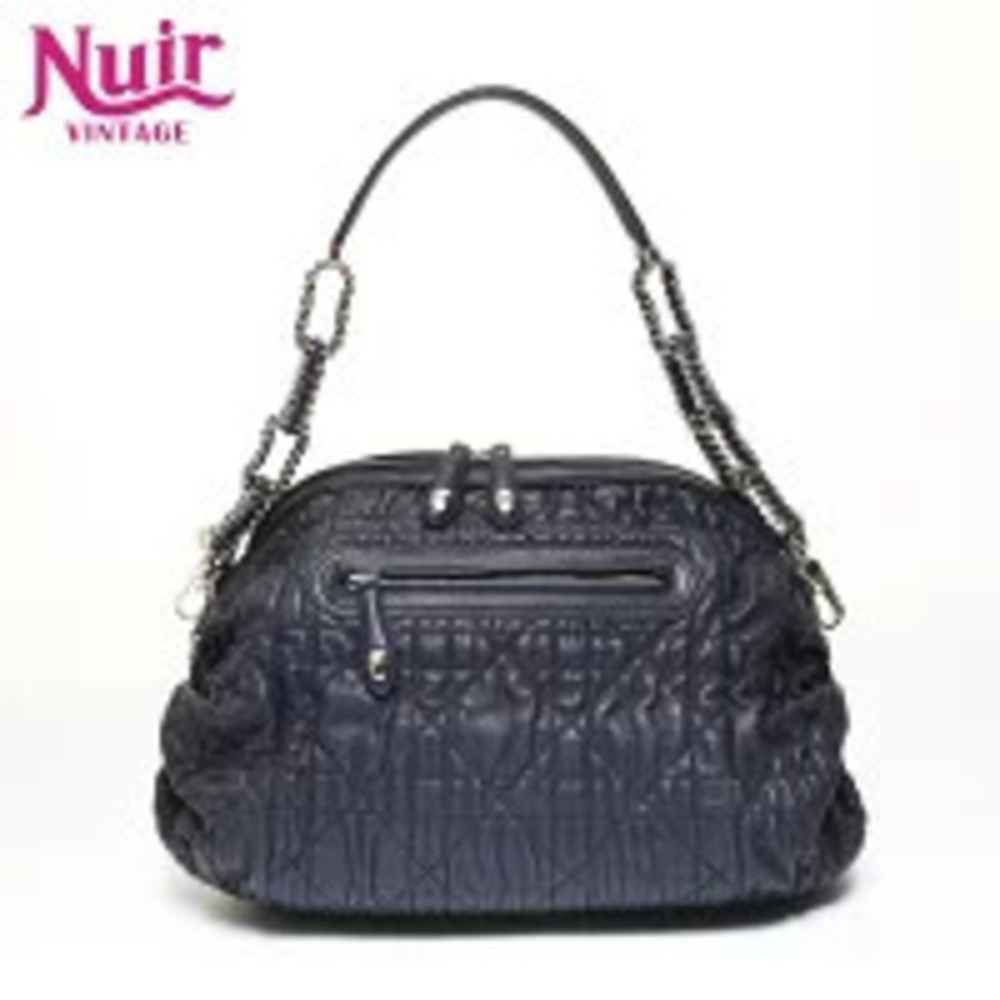 Christian Dior Cannage Chain Shoulder Bag Navy Blue